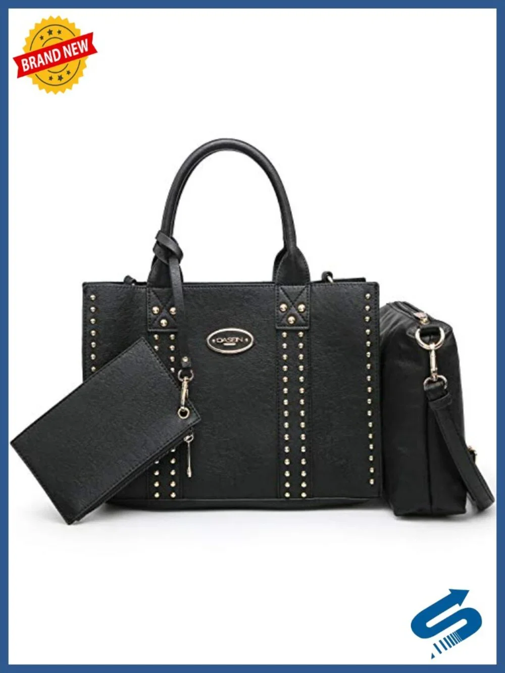 Women's Vegan Leather Satchel Purse Set with Tote, Wallet & Wristlet, 3pcs